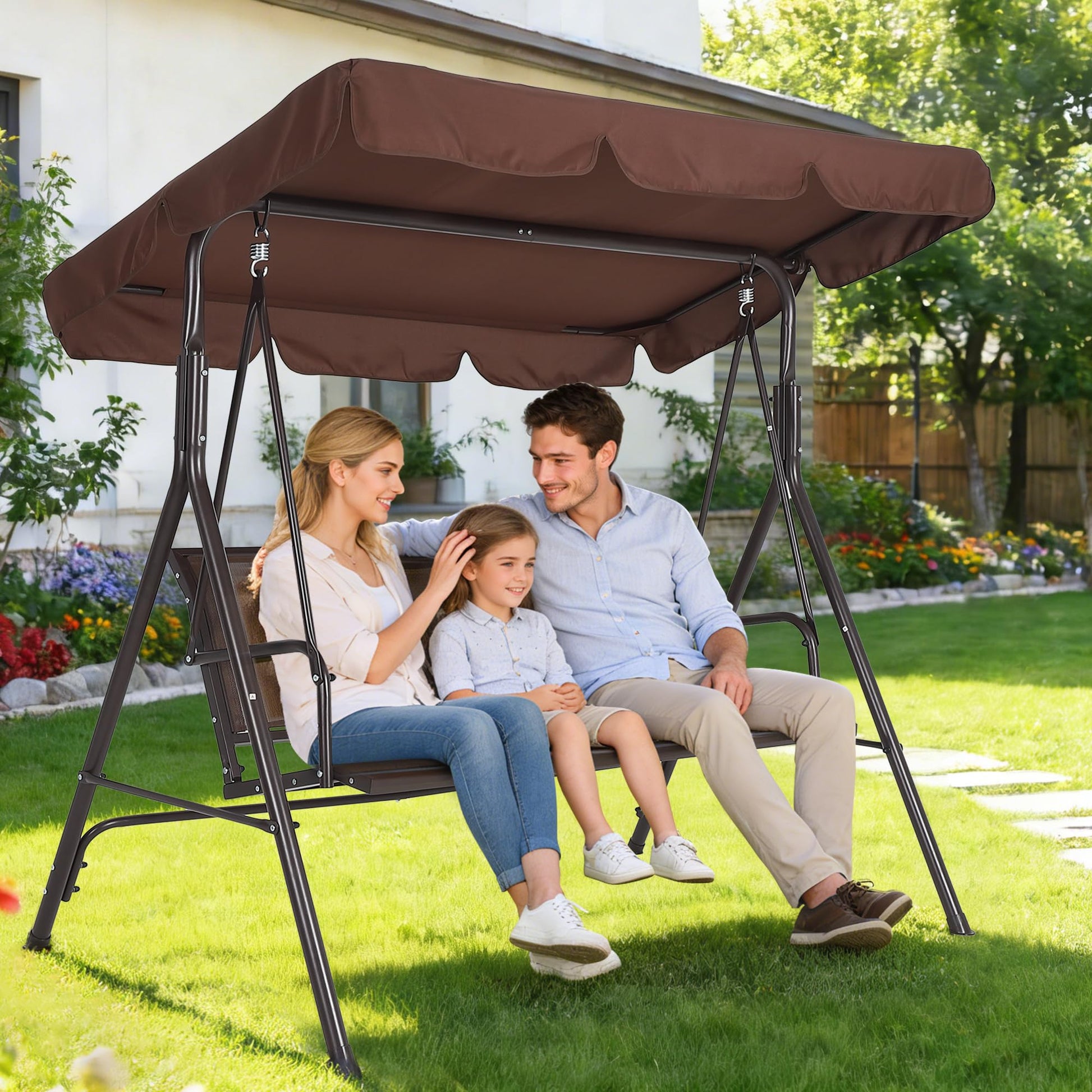 GARVEE 3-Sitzer Hollywoodschaukel mit Sonnendach für Garten und Terrasse