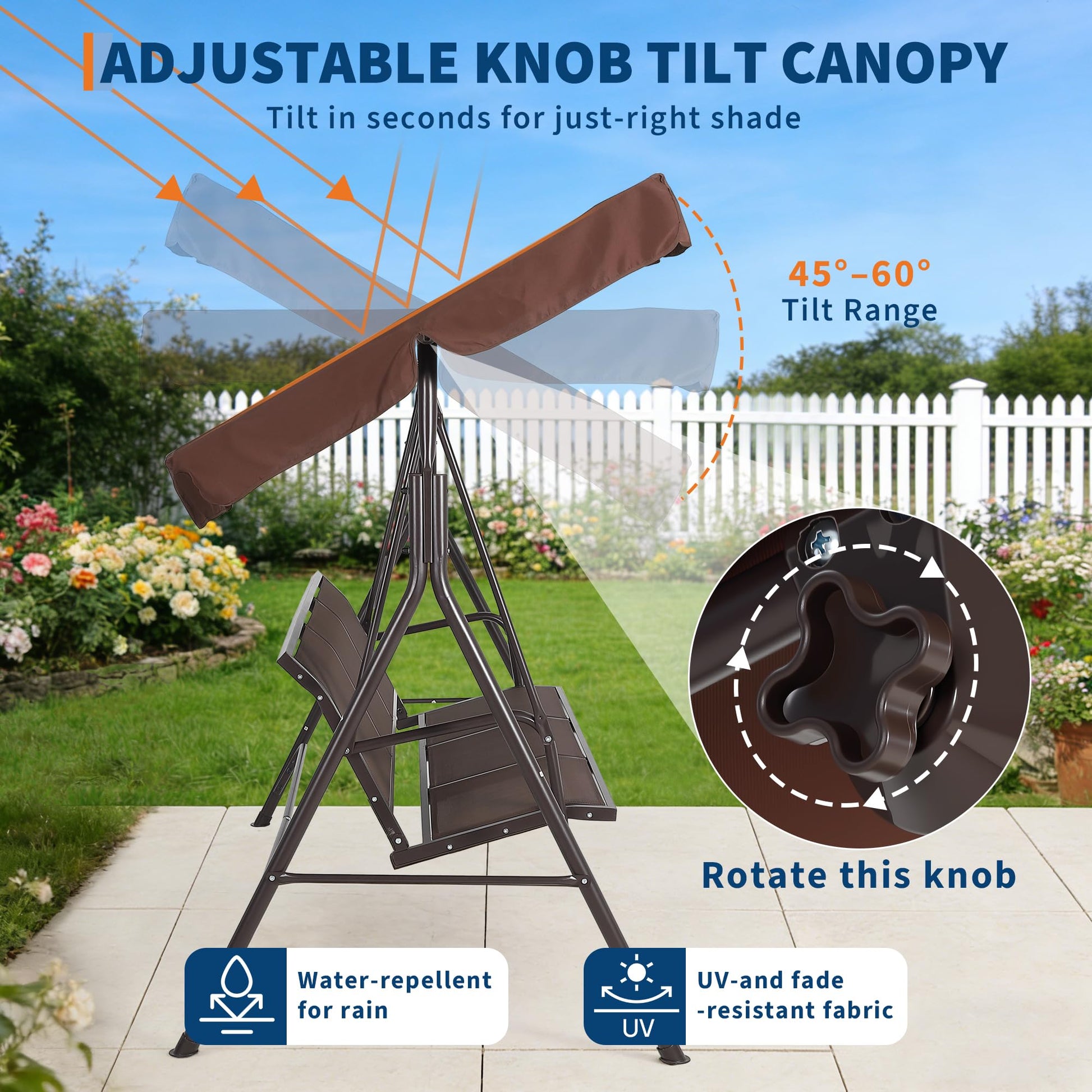 Komplette 3-Sitzer Hollywoodschaukel mit Sonnendach